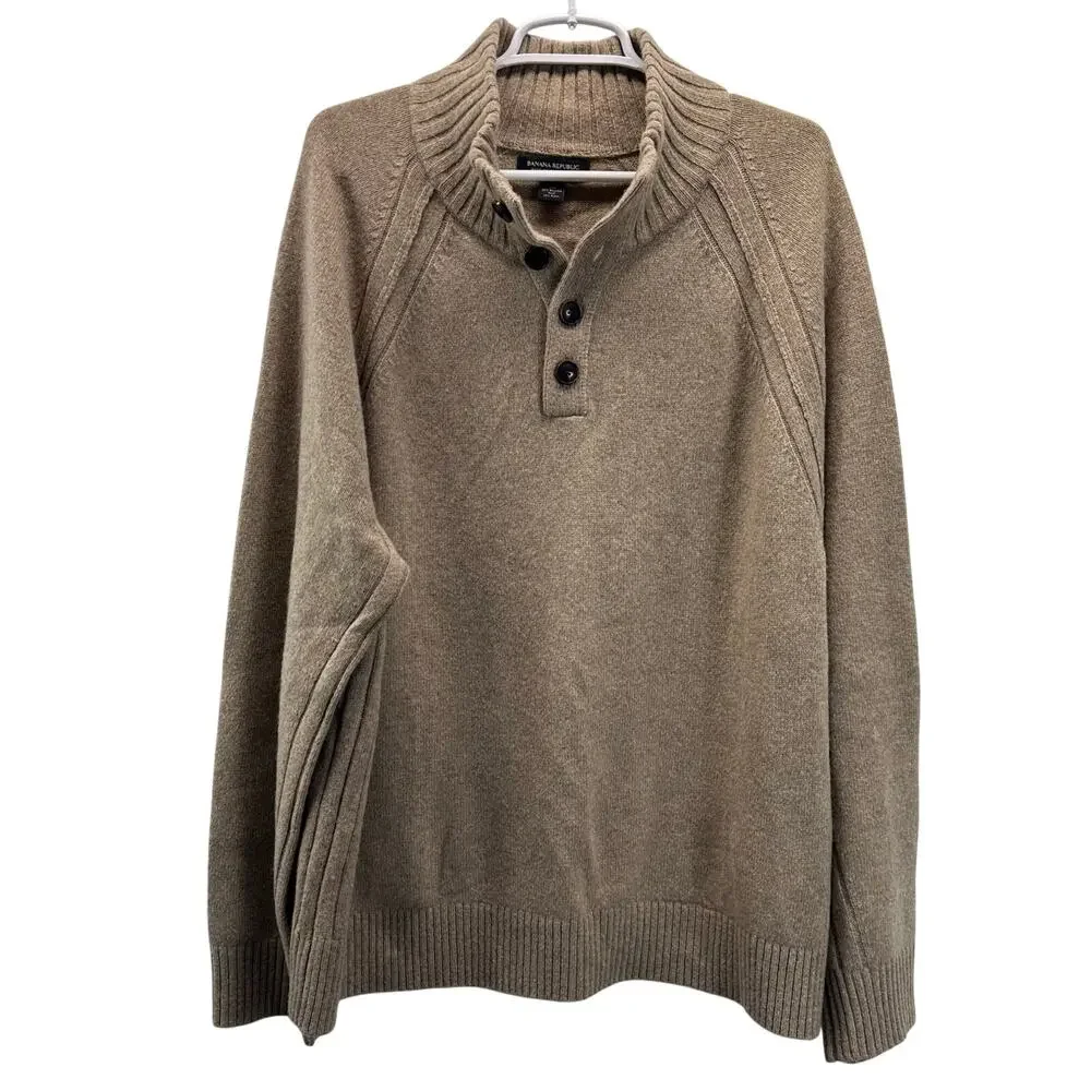 Banana Republic Italian Wool Blend Mock Neck Sweater Tan XL